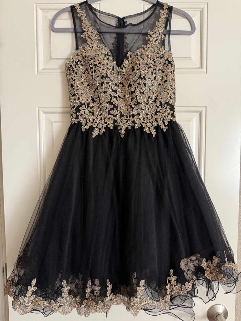 Black & Gold Embroidered Tulle Party Dress for Girls